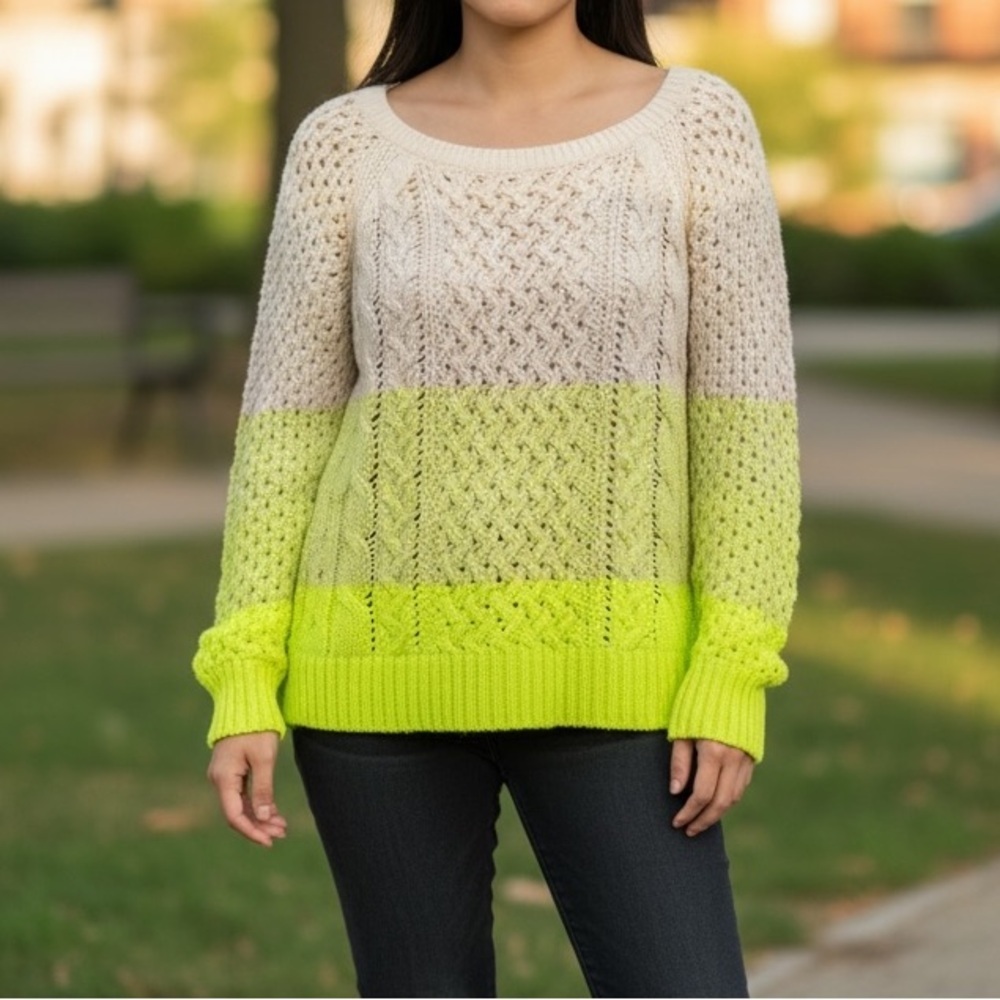 American Eagle Outfitters Beige and Bright Yellow/Green Sweater